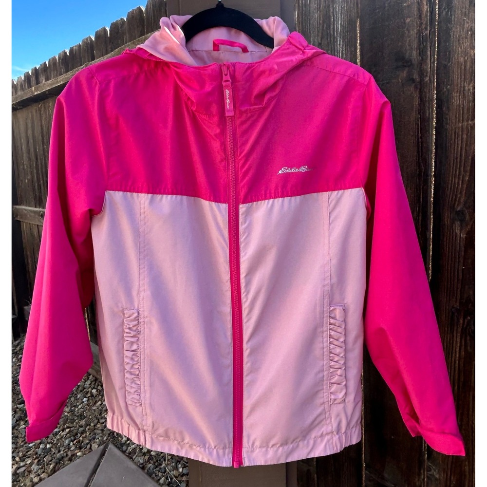 Eddie Bauer Girls M 10/12 Pink Colorblock Hooded Windbreaker Jacket